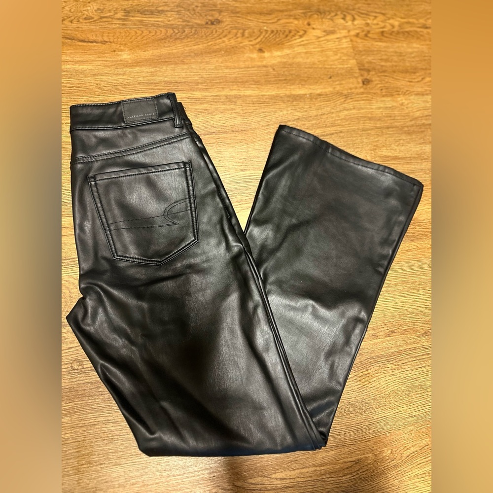 American eagle outfitters stretch vegan leather high waisted flare pants.